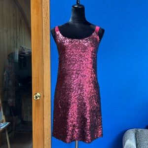 Theory Dark Red Allegra Sequin party mini festive luxury statement Dress size 0
